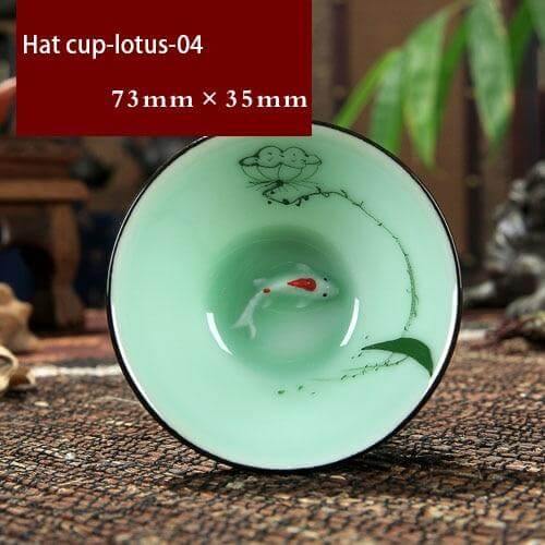 Tea Cup Hand-Painted Celadon Porcelain 2.4 Oz Capacity