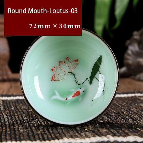 Tea Cup Hand-Painted Celadon Porcelain 2.4 Oz Capacity