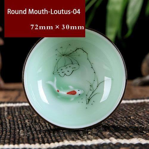 Tea Cup Hand-Painted Celadon Porcelain 2.4 Oz Capacity