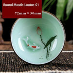 Tea Cup Hand-Painted Celadon Porcelain 2.4 Oz Capacity