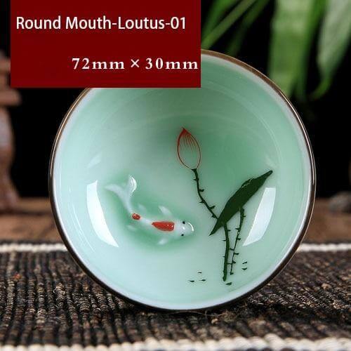 Tea Cup Hand-Painted Celadon Porcelain 2.4 Oz Capacity