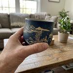 Tea Cup Purple Clay Engraved Landscape 4.1 Oz