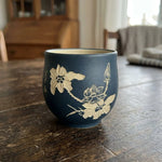 Tea Cup Purple Clay Engraved Landscape 4.1 Oz