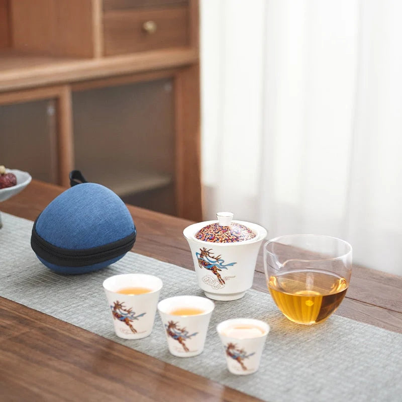 Tea Cup Set Japanese Winter Design Ceramic