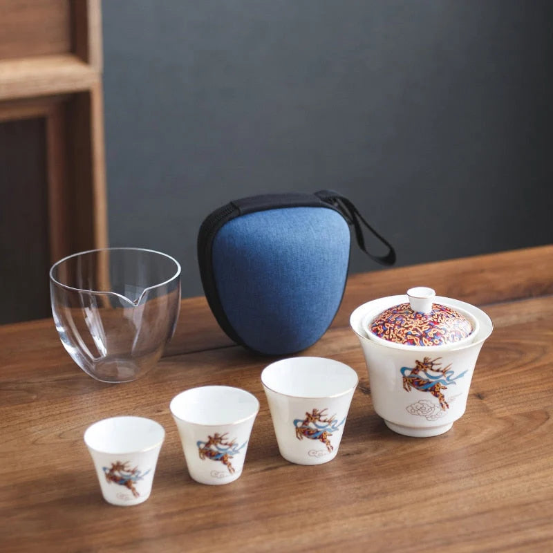 Tea Cup Set Japanese Winter Design Ceramic