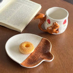 Tea Cup and Saucer Set Sculpted Squirrel Design Ceramic