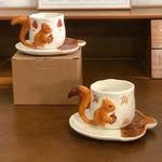 Tea Cup and Saucer Set Sculpted Squirrel Design Ceramic