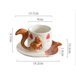 Tea Cup and Saucer Set Sculpted Squirrel Design Ceramic