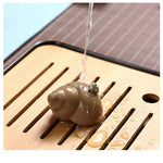 Tea Figurine Ceramic Frog With Wooden Saucer