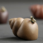 Tea Figurine Ceramic Frog With Wooden Saucer
