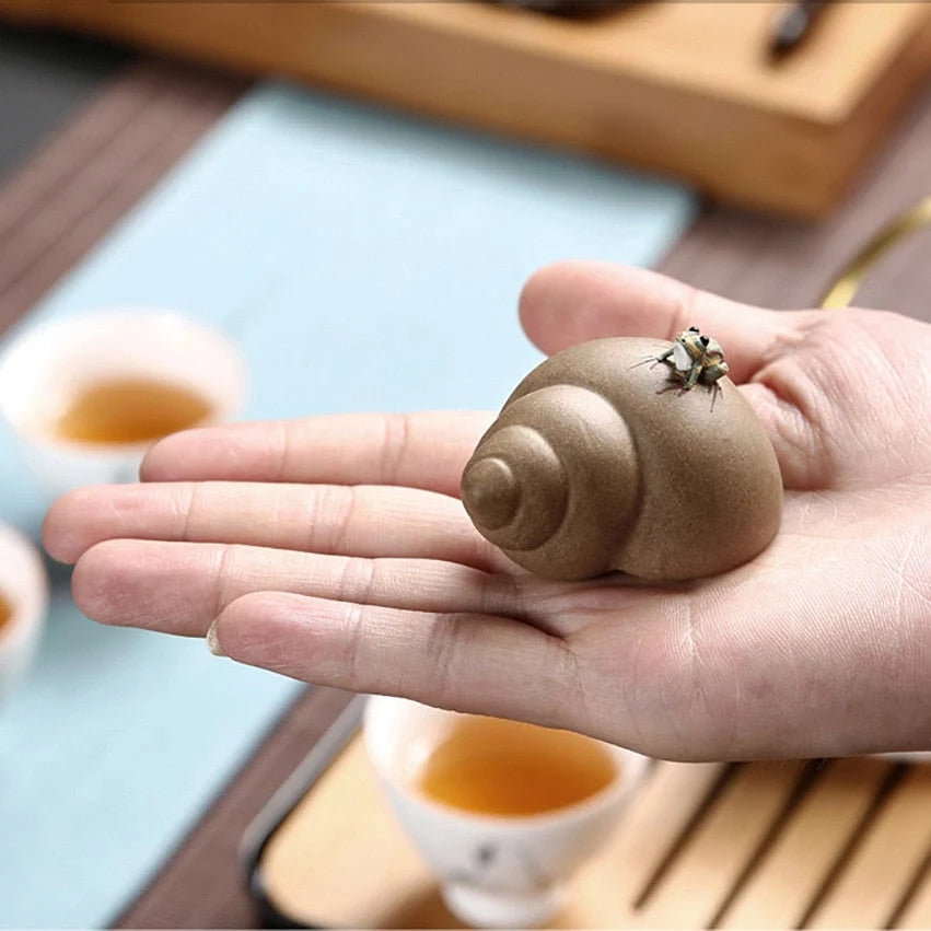 Tea Figurine Ceramic Frog With Wooden Saucer
