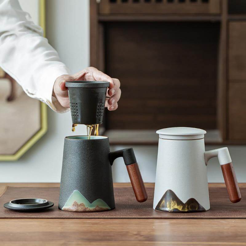 Tea Mug Ceramic Infuser & Lid 13.5 Oz