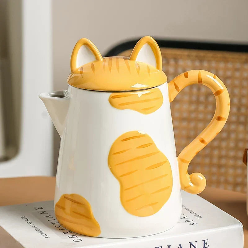 Tea Set Ceramic Cat Design Set of 5
