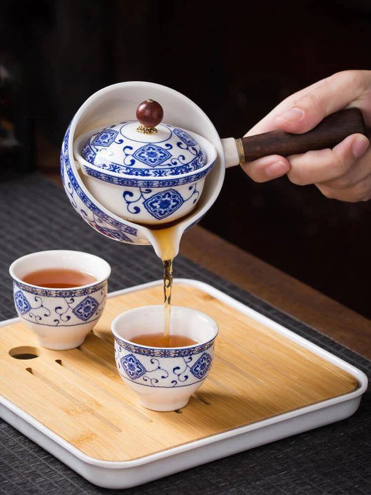 Tea Set Ceramic Double-Layer 360° Rotating Filter