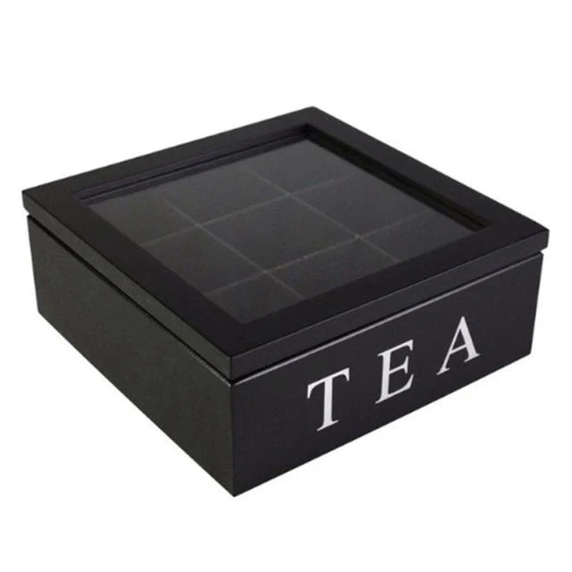 Tea Storage Box Natural Wood 9 Compartments Dust-Resistant Design