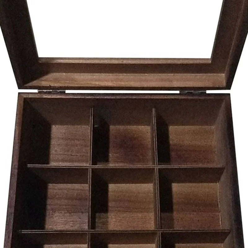 Tea Storage Box Natural Wood 9 Compartments Dust-Resistant Design