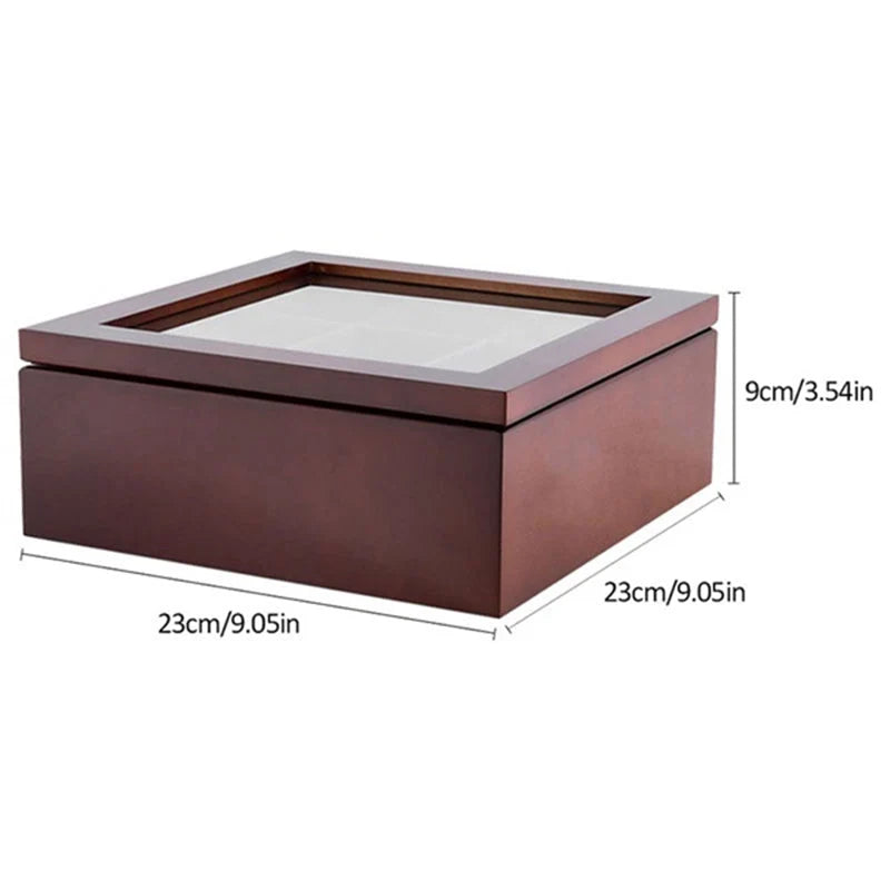 Tea Storage Box Wood 9 Compartments Dust-Protective Lid