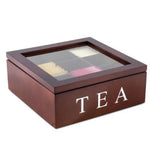 Tea Storage Box Wood 9 Compartments Dust-Protective Lid