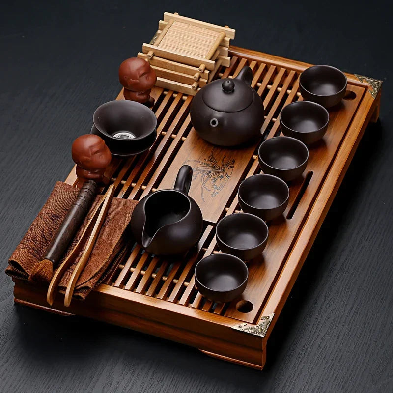 Tea Tray Set Vintage Chinese Ceramic Serves Six