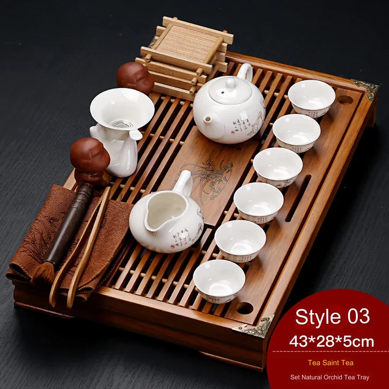 Tea Tray Set Vintage Chinese Ceramic Serves Six