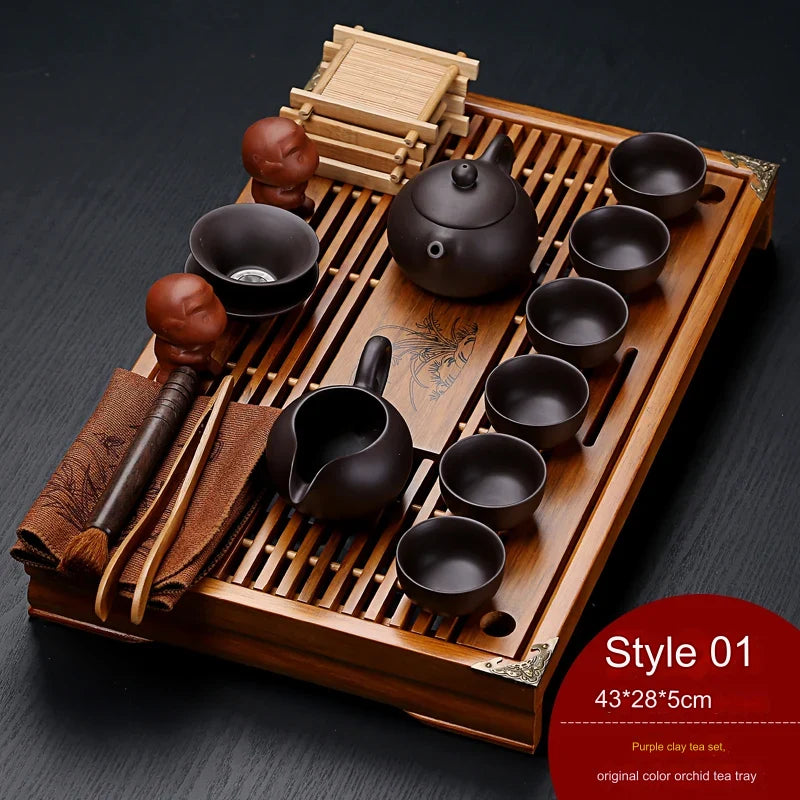 Tea Tray Set Vintage Chinese Ceramic Serves Six