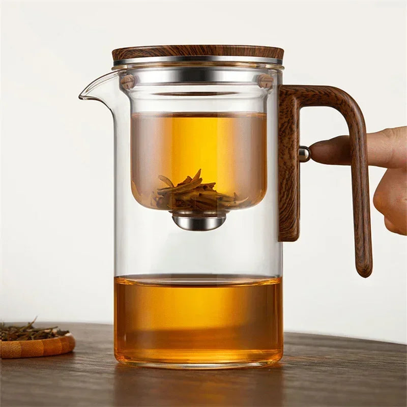 Teapot Magnetic Tea Separation Glass Body Wooden Handle