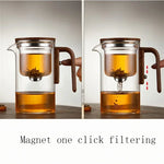 Teapot Magnetic Tea Separation Glass Body Wooden Handle