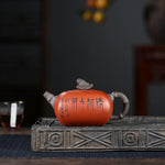 Teapot Purple Clay Bamboo Carved 12.9 Oz