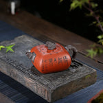 Teapot Purple Clay Bamboo Carved 12.9 Oz