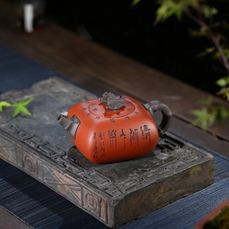 Teapot Purple Clay Bamboo Carved 12.9 Oz