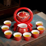 Teapot Set Durable Ceramic Bamboo Tray & Travel Bag
