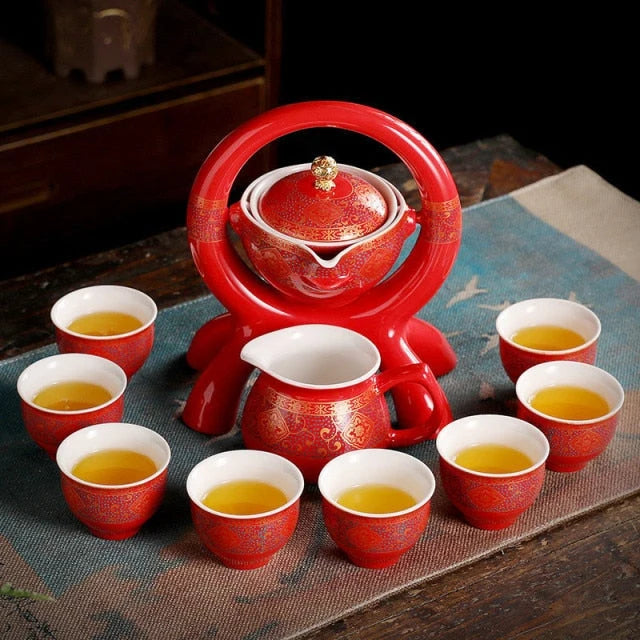 Teapot Set Durable Ceramic Bamboo Tray & Travel Bag