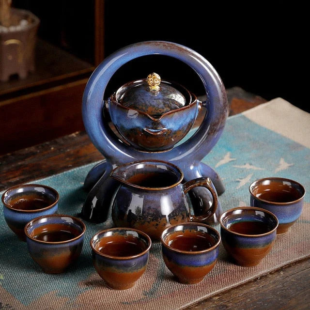 Teapot Set Durable Ceramic Bamboo Tray & Travel Bag