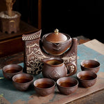 Teapot Set Durable Ceramic Bamboo Tray & Travel Bag
