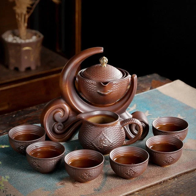 Teapot Set Durable Ceramic Bamboo Tray & Travel Bag