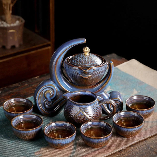 Teapot Set Durable Ceramic Bamboo Tray & Travel Bag