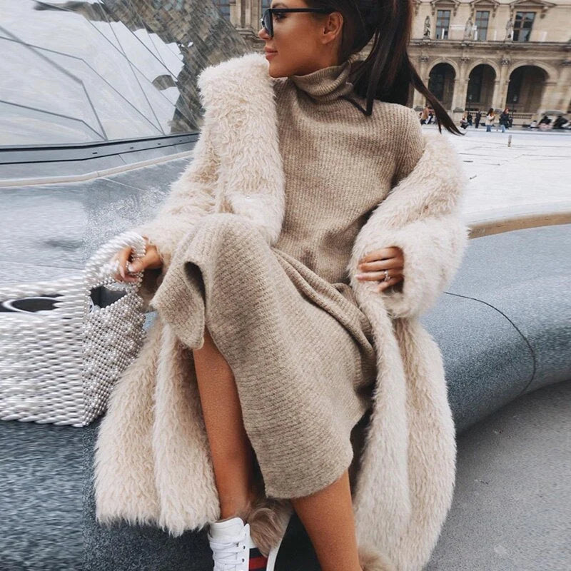 Teddy Coat Faux Fur Below-The-Knee White