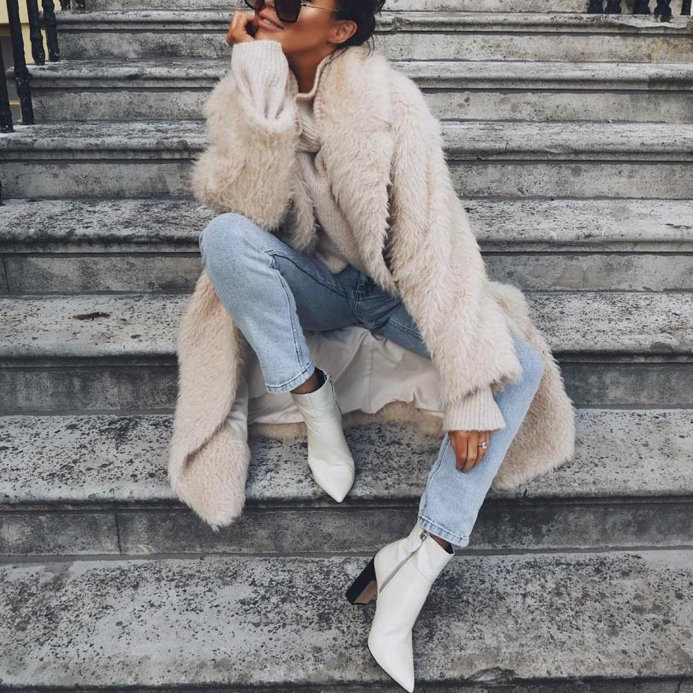 Teddy Coat Faux Fur Below-The-Knee White