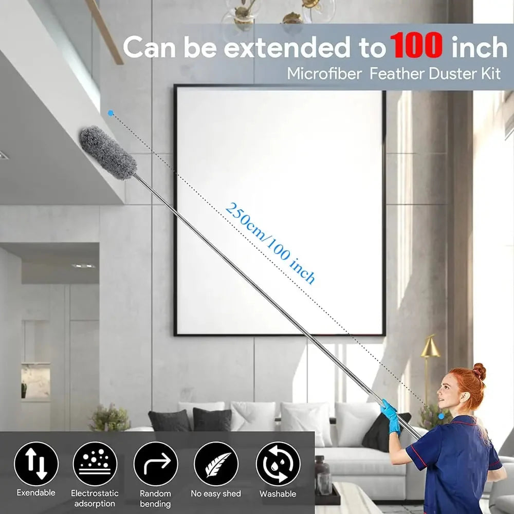 Telescopic Duster Flexible Microfiber Head & Stainless Steel Pole