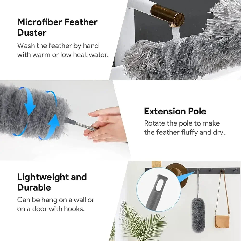 Telescopic Duster Flexible Microfiber Head & Stainless Steel Pole