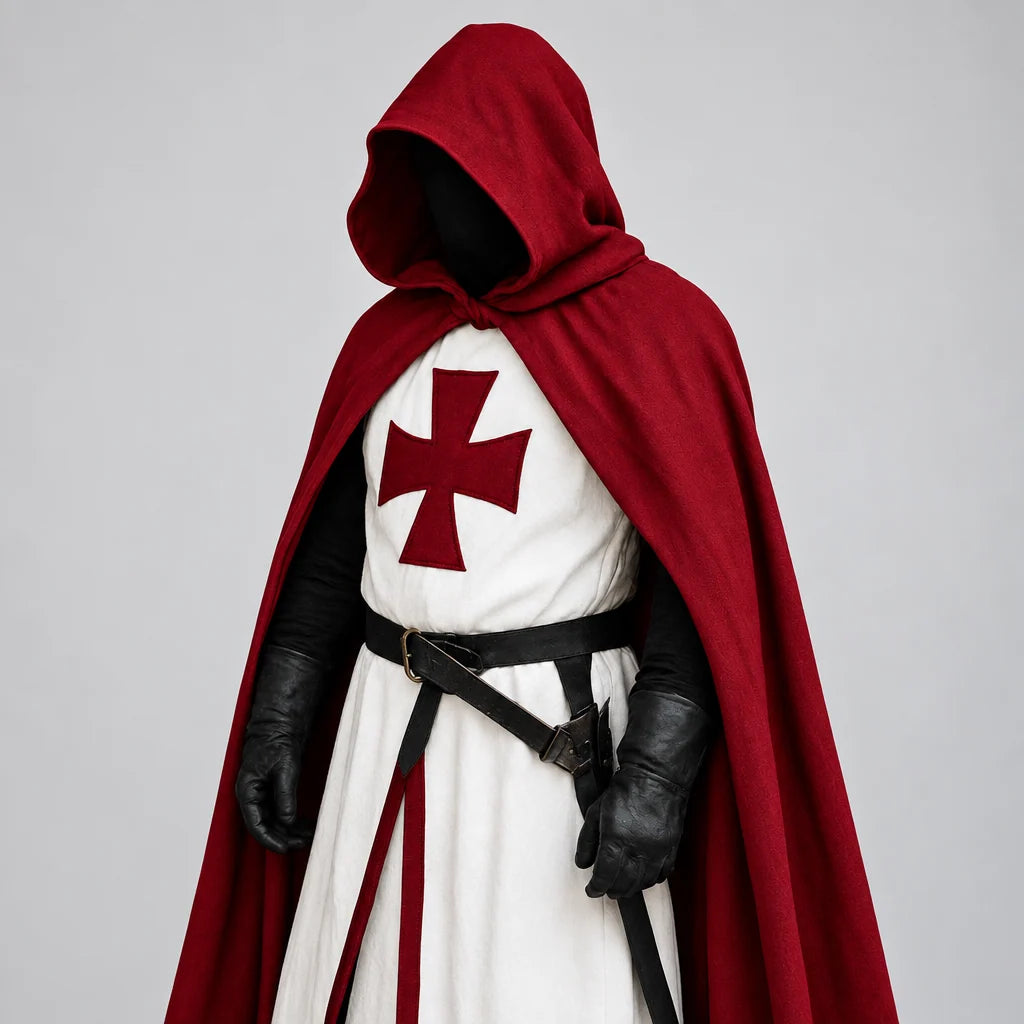Templar Knight Costume Red Cross Hooded Cloak Included