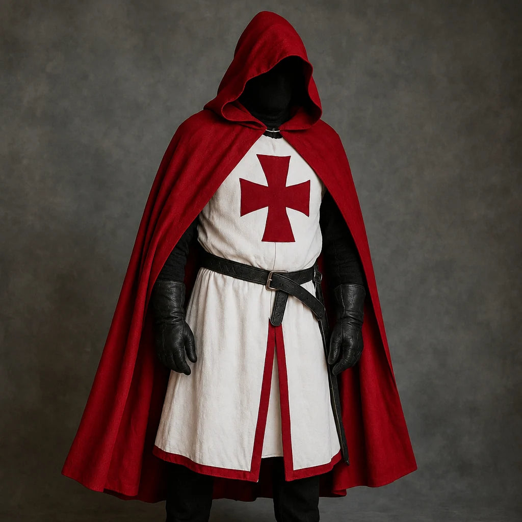 Templar Knight Costume Red Cross Hooded Cloak Included