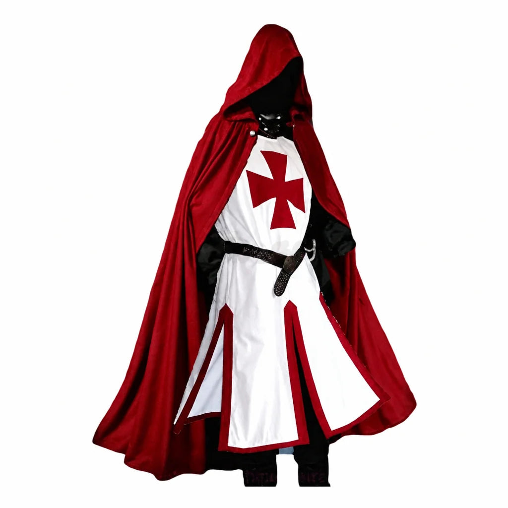 Templar Knight Costume Red Cross Hooded Cloak Included