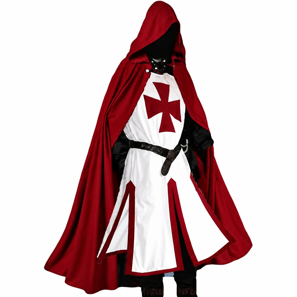 Templar Knight Costume Red Cross Hooded Cloak Included