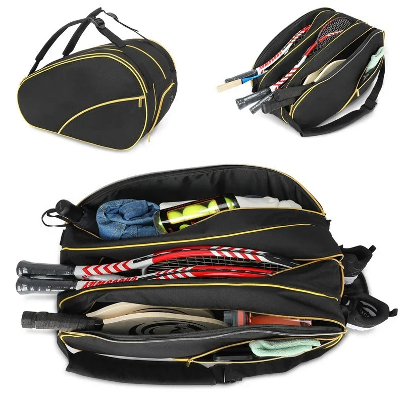 Tennis Racket Bag Holds Multiple Rackets Weather-Resistant Fabric