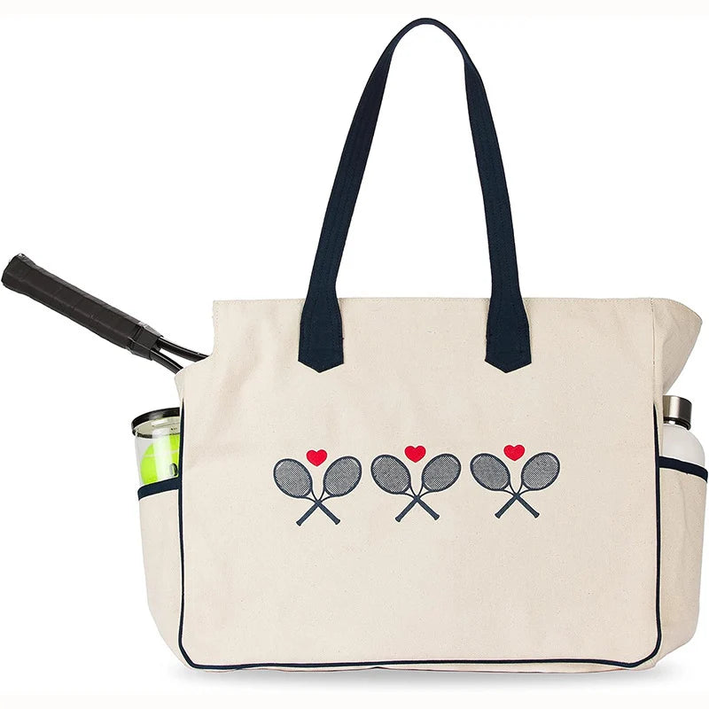 Tennis Tote Bag Spacious Durable Fabric & Side Pockets