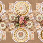 Thanksgiving Paper Plates Heavy-Duty Turkey & Gourd Design with Gold Accents