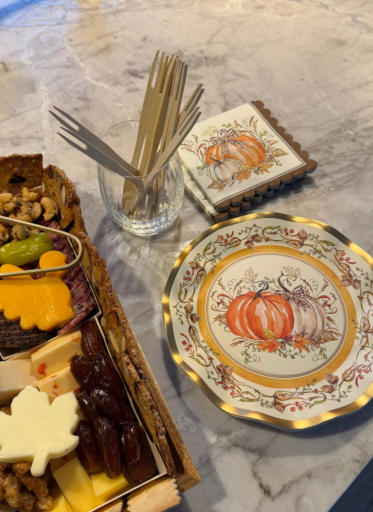 Thanksgiving Paper Plates Heavy-Duty Turkey & Gourd Design with Gold Accents