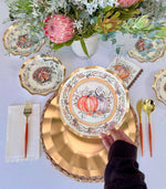 Thanksgiving Paper Plates Heavy-Duty Turkey & Gourd Design with Gold Accents