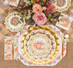 Thanksgiving Paper Plates Heavy-Duty Turkey & Gourd Design with Gold Accents